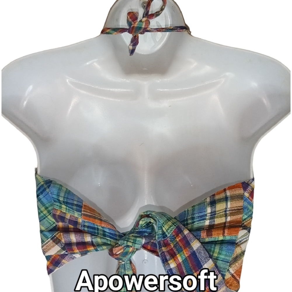 Patchwork Plaid Tie-Back Halter Top - image 3